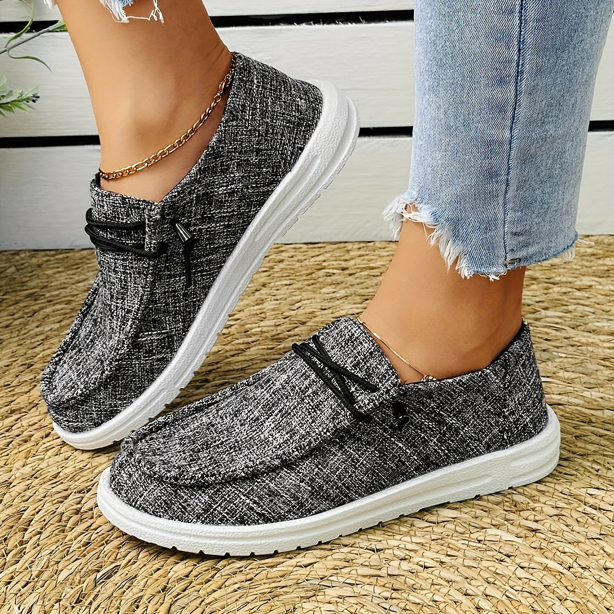 Women's Solid Color Canvas Shoes, Casual Lace Up Loafer Shoes, Lightweight Low Top Sneakers