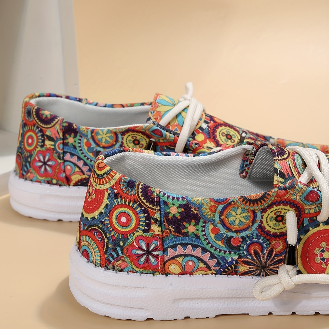 Women's Colorful Pattern Canvas Shoes, Slip On Low-top Round Toe Lightweight Non-slip Flat Shoes, Comfy Daily Shoes